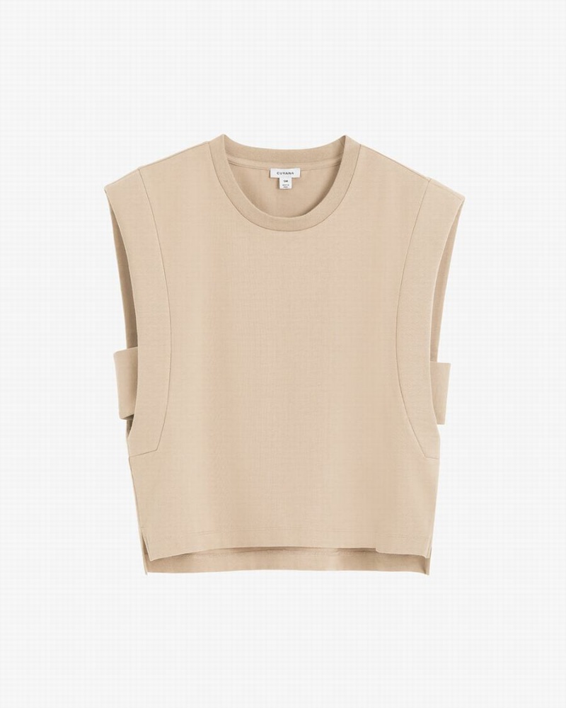 Camiseta Tirantes Cuyana Cropped Mujer Creme Blancas | QFJ8247AI