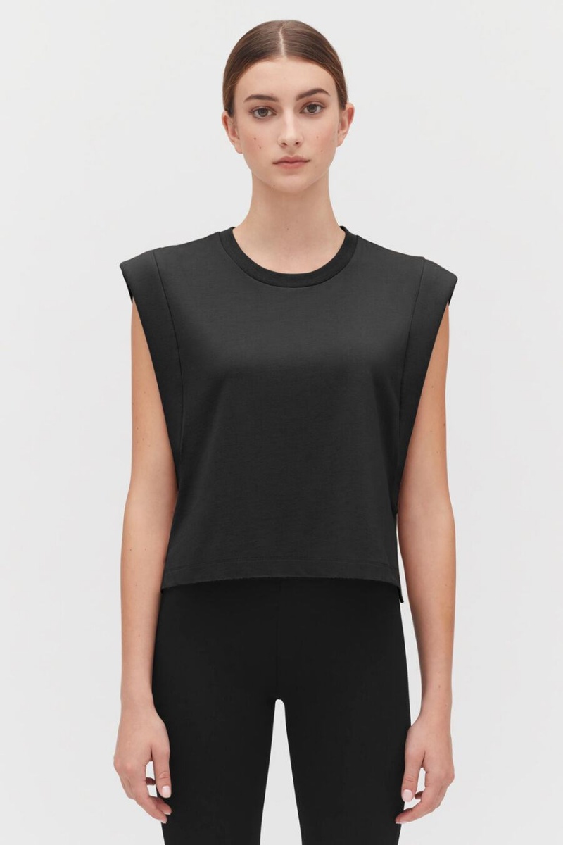 Camiseta Tirantes Cuyana Cropped Mujer Negras | WKU1450ZC