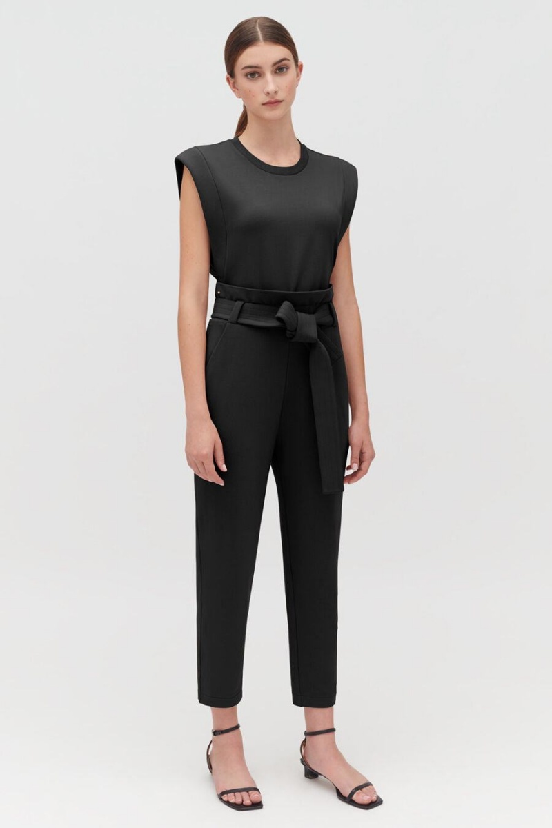 Camiseta Tirantes Cuyana Cropped Mujer Negras | WKU1450ZC