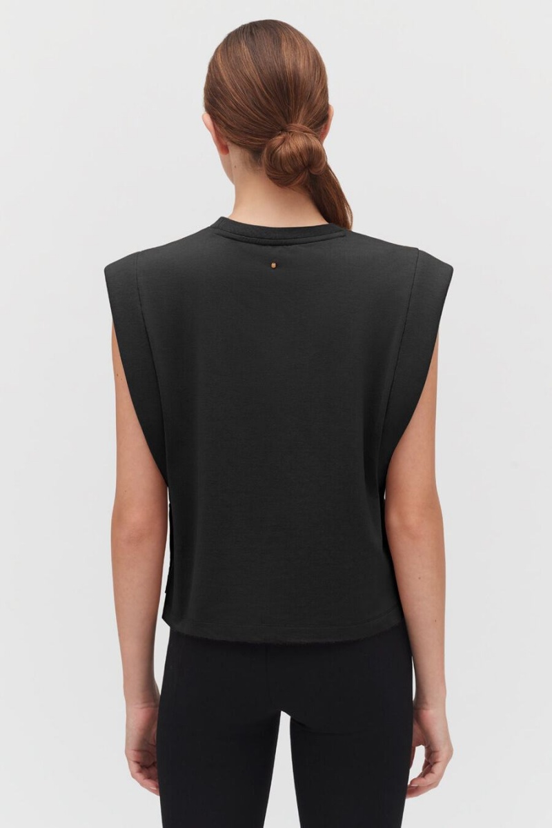 Camiseta Tirantes Cuyana Cropped Mujer Negras | WKU1450ZC