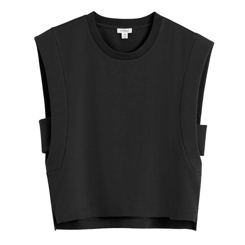 Camiseta Tirantes Cuyana Cropped Mujer Negras | WKU1450ZC