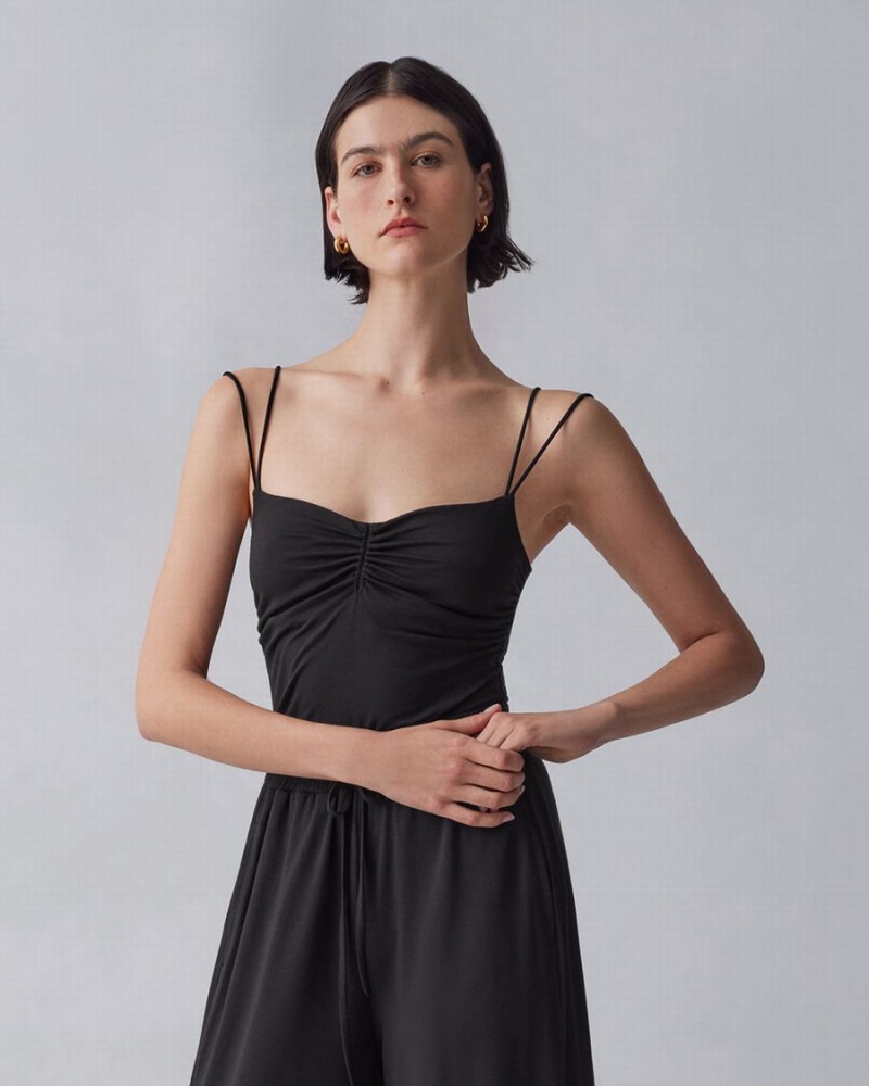Camiseta Tirantes Cuyana Gathered Front Cami Mujer Negras | LSI193PS