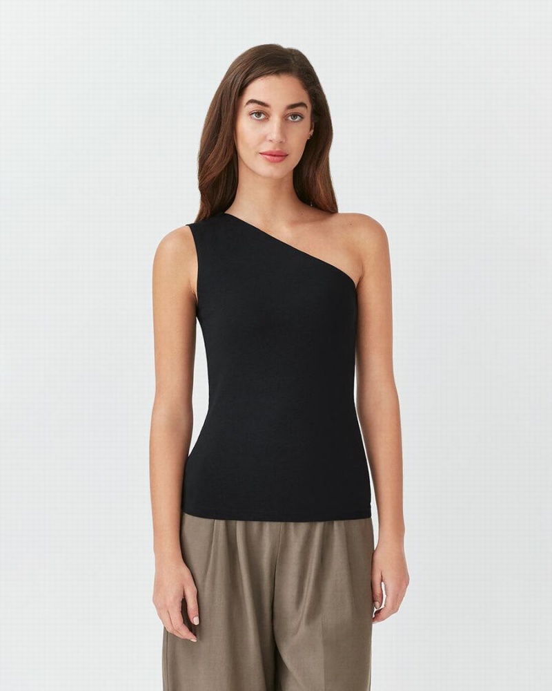 Camiseta Tirantes Cuyana One Shoulder Top Mujer Negras | IRJ4045BR