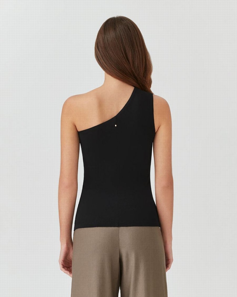 Camiseta Tirantes Cuyana One Shoulder Top Mujer Negras | IRJ4045BR