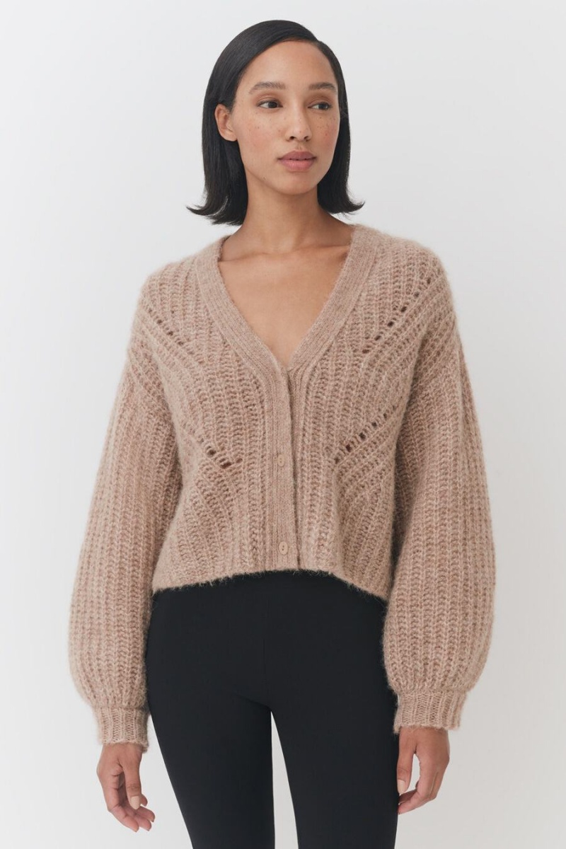 Cárdigan Cuyana Alpaca Lana Cropped Mujer Kaki | WVH1936HT