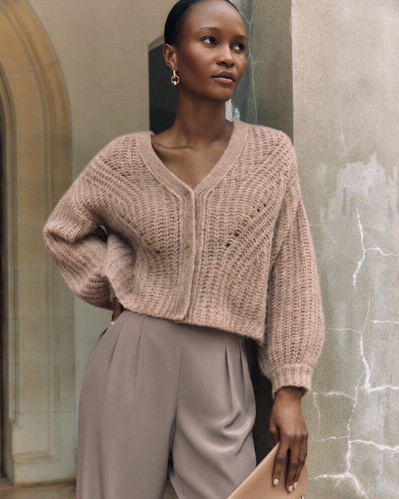 Cárdigan Cuyana Alpaca Lana Cropped Mujer Kaki | WVH1936HT