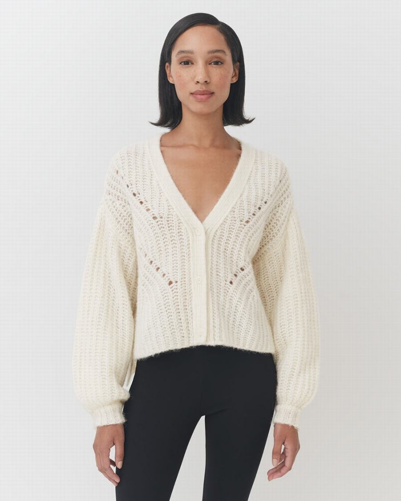 Cárdigan Cuyana Alpaca Lana Cropped Mujer Blancas | EHL2269KJ