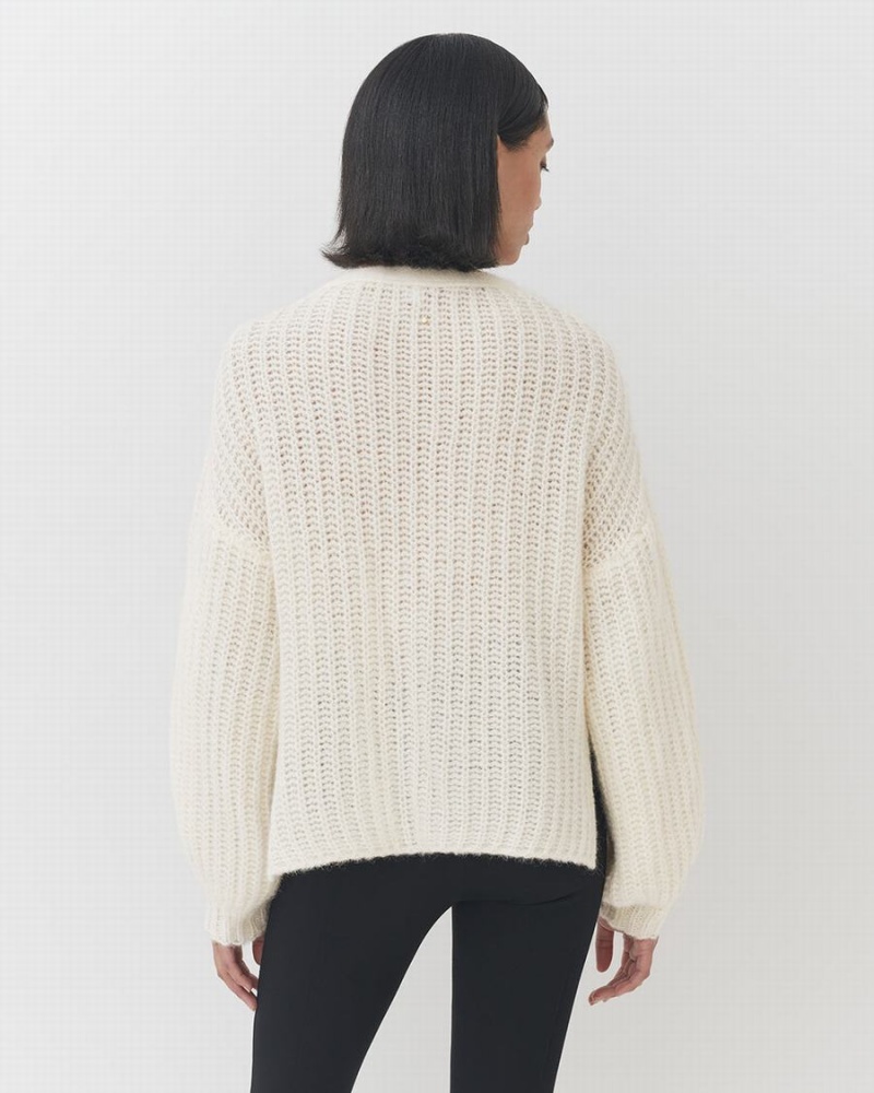 Cárdigan Cuyana Alpaca Lana Cropped Mujer Blancas | EHL2269KJ