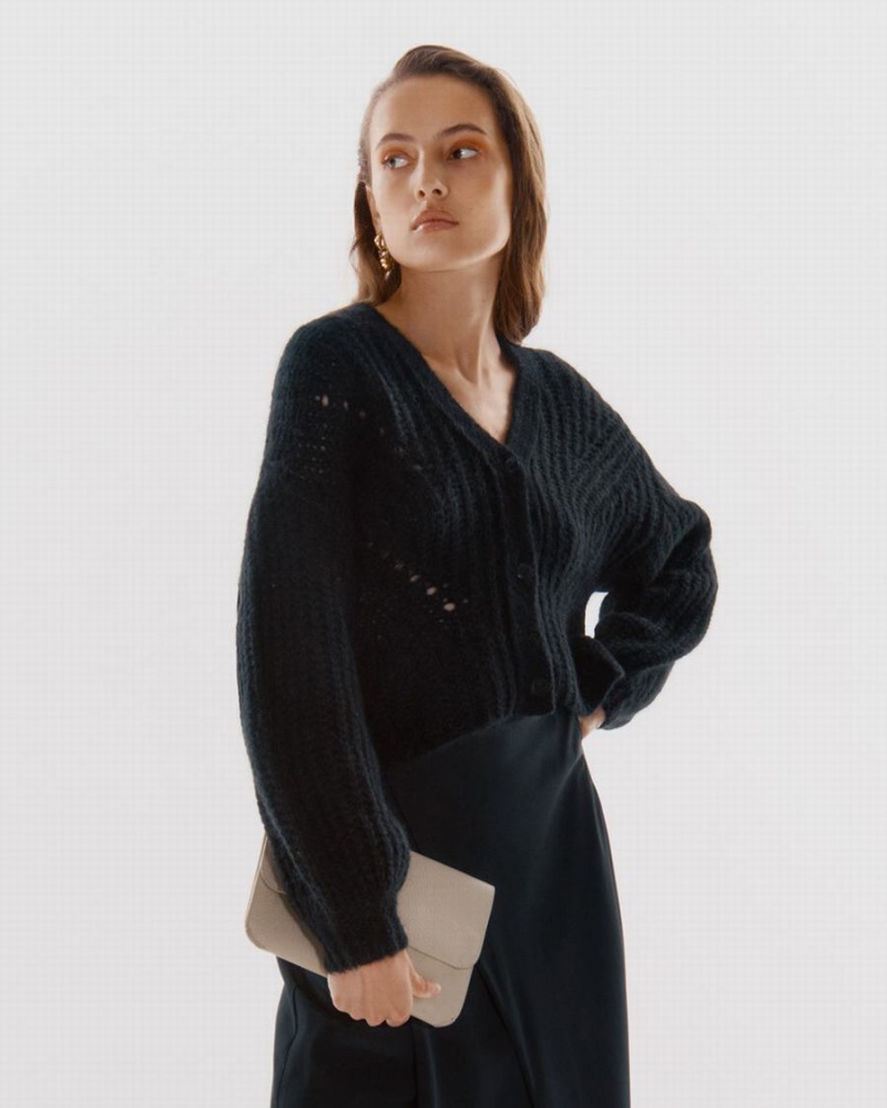 Cárdigan Cuyana Alpaca Lana Cropped Mujer Negras | KWF111OY