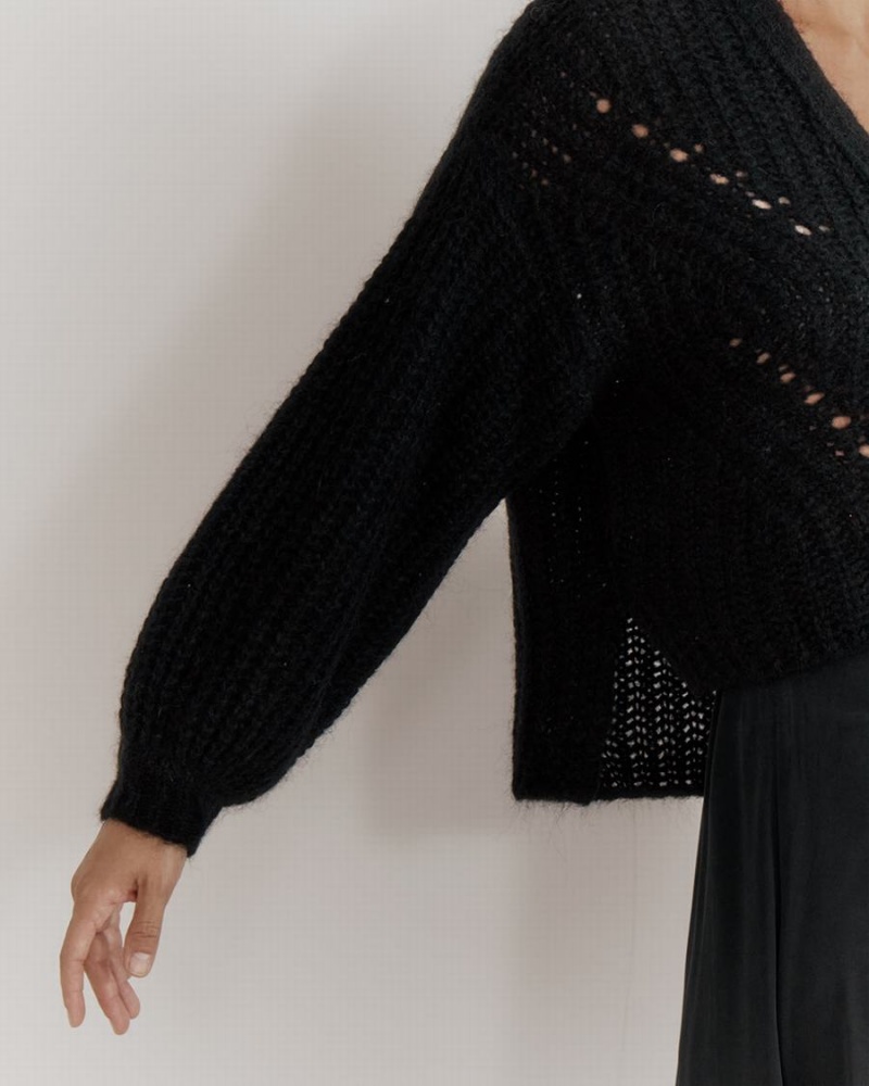 Cárdigan Cuyana Alpaca Lana Cropped Mujer Negras | KWF111OY