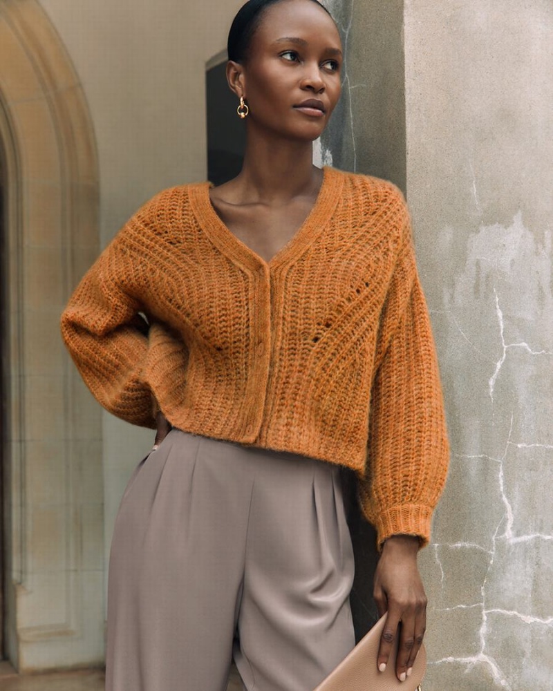 Cárdigan Cuyana Alpaca Lana Cropped Mujer Amarillo | MAC803RF