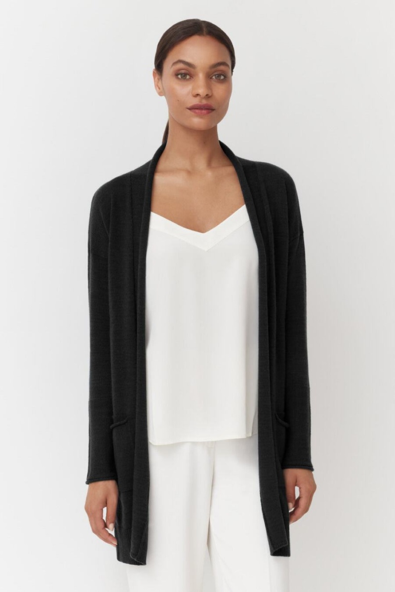 Cárdigan Cuyana Single-Origin Cashmere Long Mujer Negras | LHZ1217YY