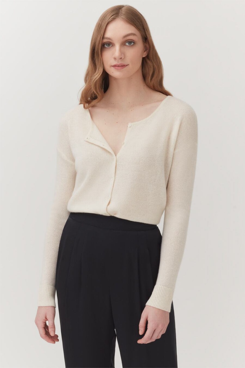 Cárdigan Cuyana Single-Origin Cashmere Mujer Blancas | OZP4585OQ