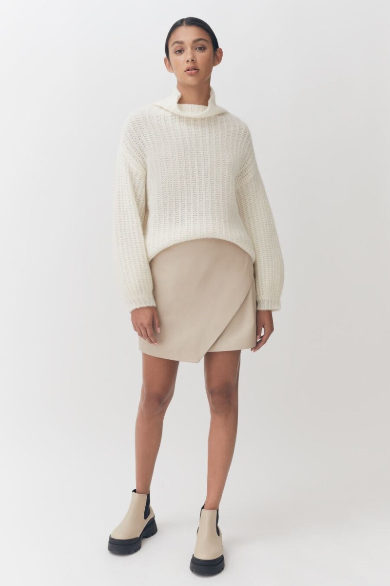 Falda Cuyana Cuero Paneled Mini Mujer Creme Blancas | HVJ2315ZU