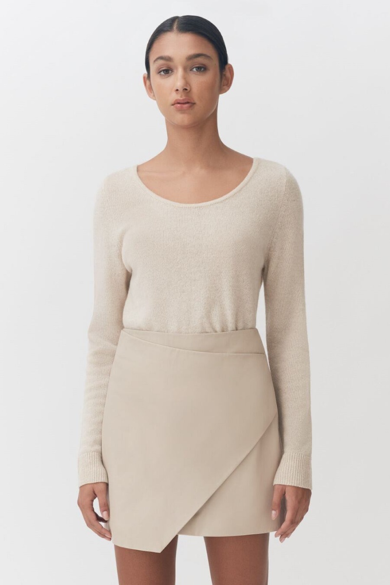 Falda Cuyana Cuero Paneled Mini Mujer Creme Blancas | HVJ2315ZU