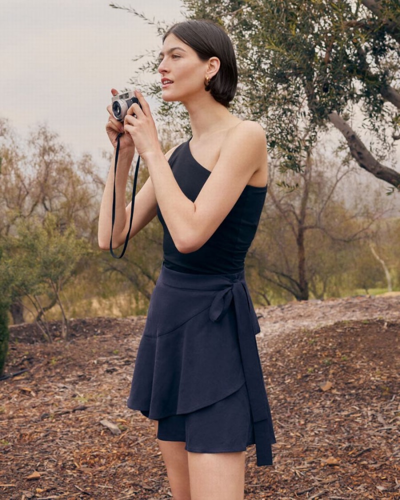 Falda Cuyana Linen Wrap Mini Mujer Azul Marino | VCD3486SA
