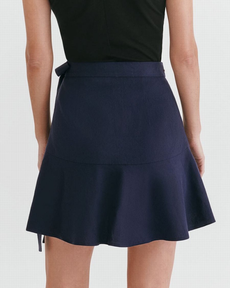 Falda Cuyana Linen Wrap Mini Mujer Azul Marino | VCD3486SA