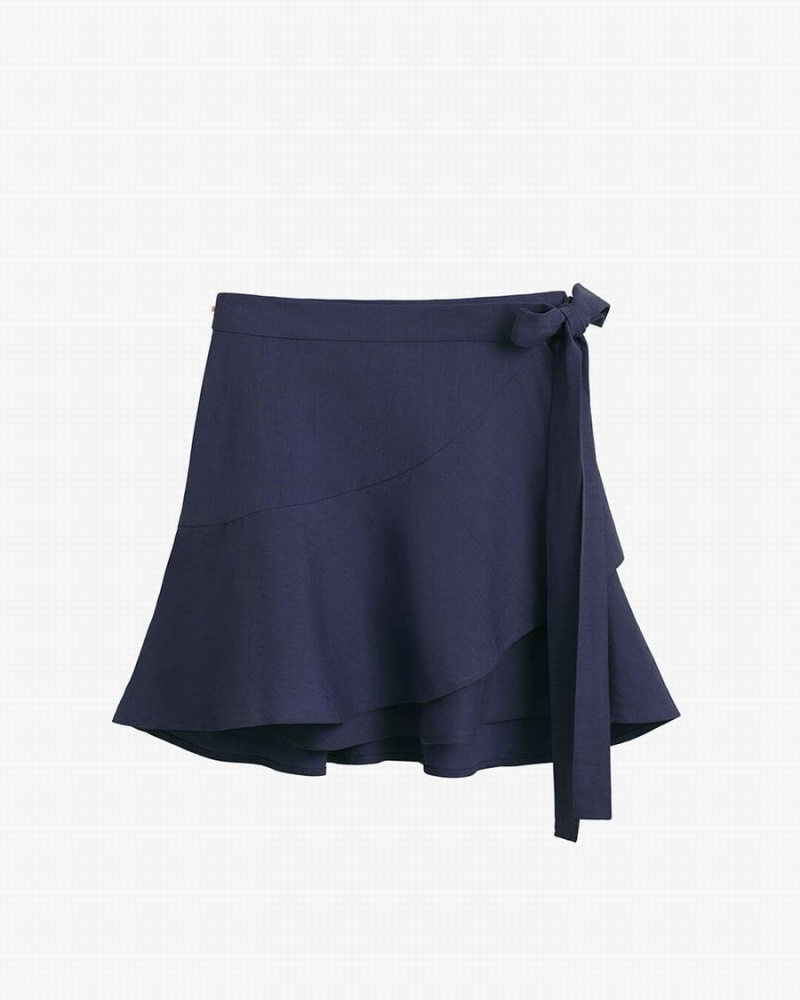 Falda Cuyana Linen Wrap Mini Mujer Azul Marino | VCD3486SA