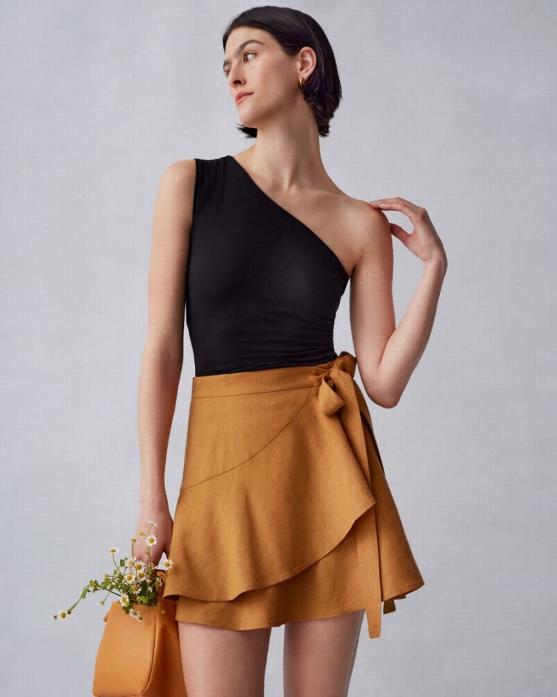 Falda Cuyana Linen Wrap Mini Mujer Naranjas | XQU2580EW