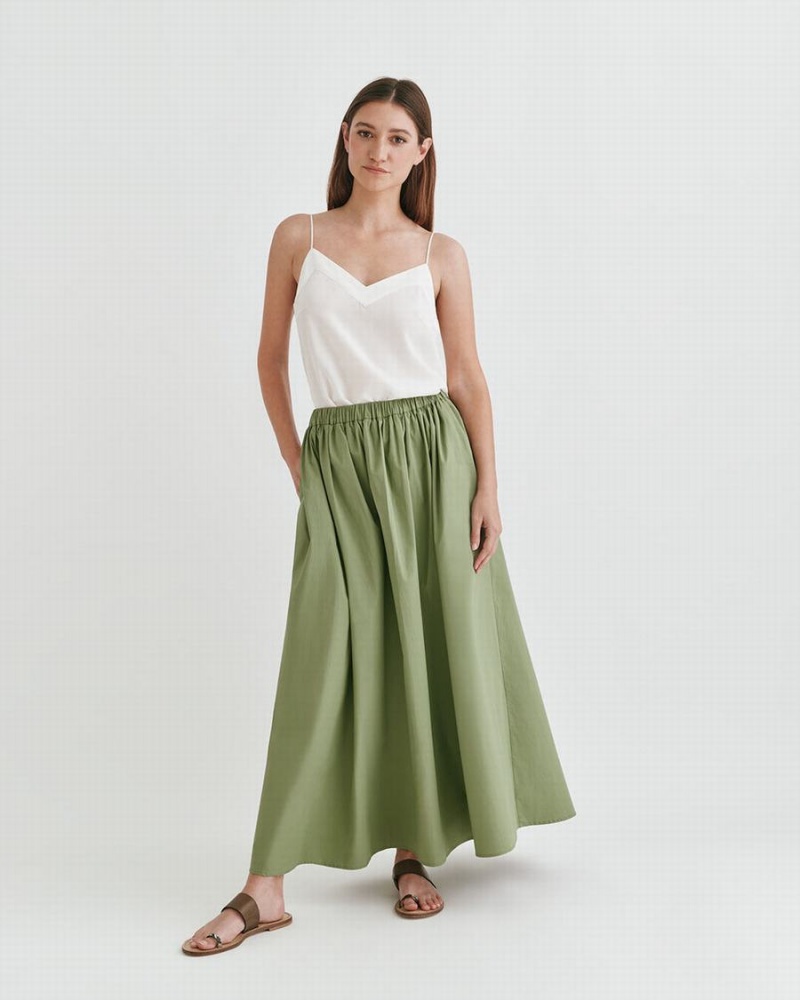 Falda Cuyana Poplin Gathered Mujer Verde | ZYF5093EZ