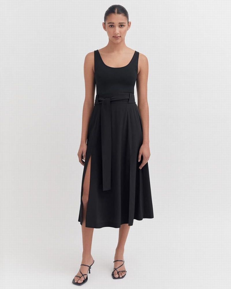 Falda Cuyana Silk Belted Midi Mujer Negras | GZW9178AD