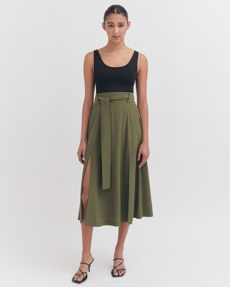 Falda Cuyana Silk Belted Midi Mujer Verde Oscuro | GVV9029RK