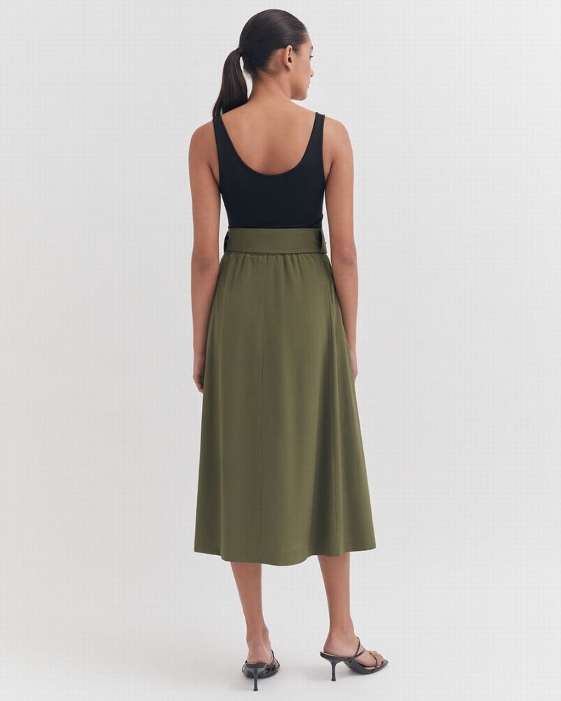 Falda Cuyana Silk Belted Midi Mujer Verde Oscuro | GVV9029RK