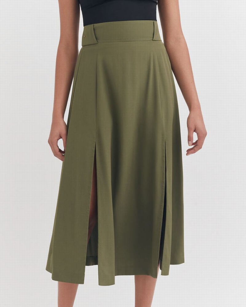 Falda Cuyana Silk Belted Midi Mujer Verde Oscuro | GVV9029RK