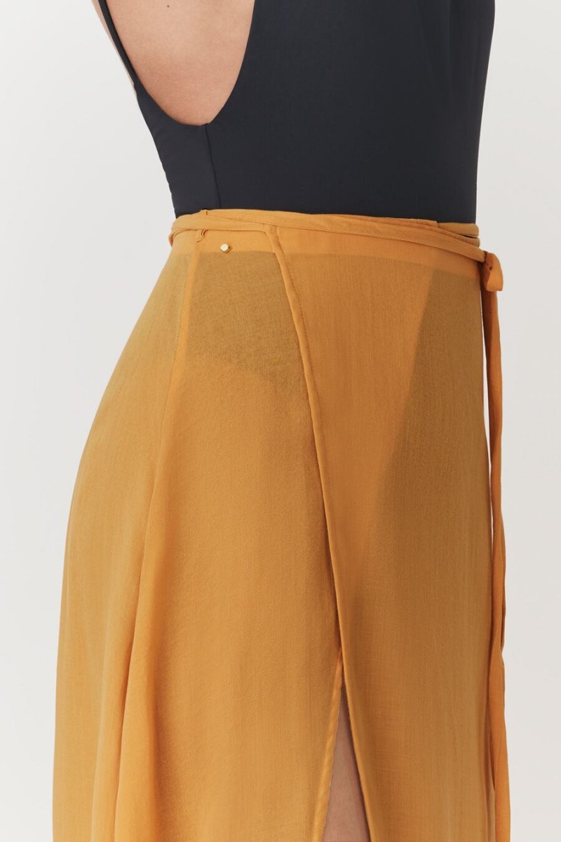 Falda Cuyana Wrap Maxi Cover Up Mujer Amarillo | WET2892QH