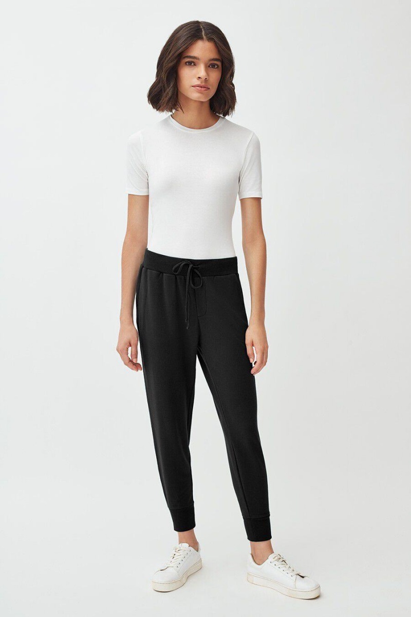 Pantalon Cuyana French Terry Tapered Lounge Mujer Negras | NGR5545PM