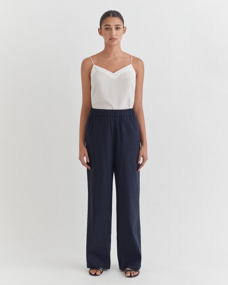 Pantalon Cuyana Linen Anchos Leg Mujer Azul Marino | QFI7969MC