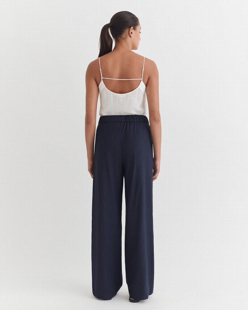 Pantalon Cuyana Linen Anchos Leg Mujer Azul Marino | QFI7969MC