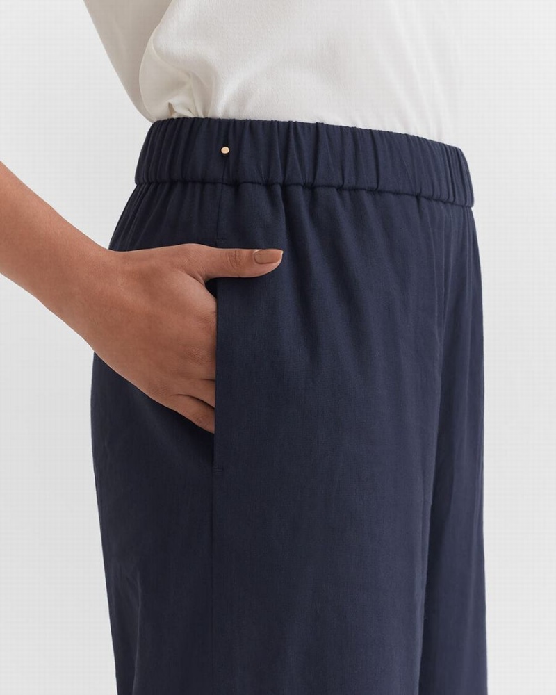 Pantalon Cuyana Linen Anchos Leg Mujer Azul Marino | QFI7969MC