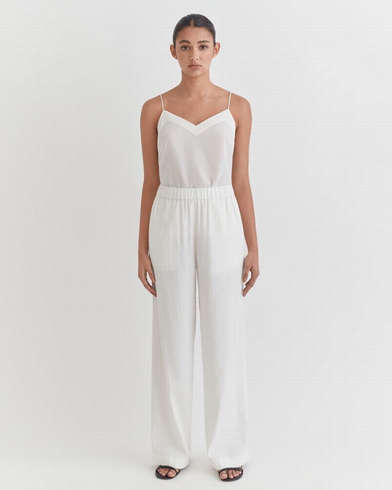 Pantalon Cuyana Linen Anchos Leg Mujer Blancas | RFO9011TS