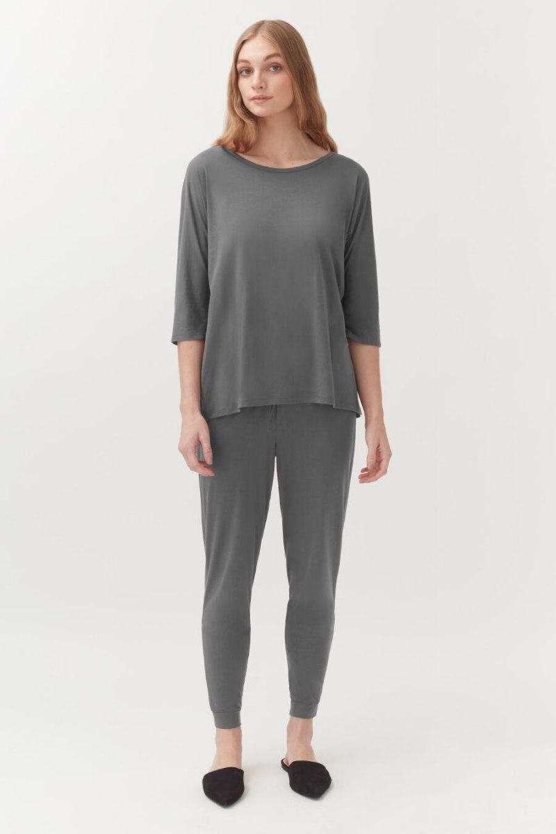 Pantalon Cuyana Organic Pima Tapered Mujer Gris | GKX6363OY