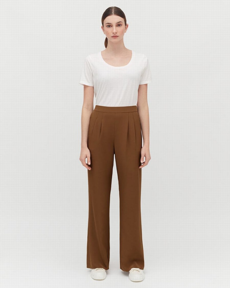 Pantalon Cuyana Silk Anchos-Leg Mujer Marrones Oscuro | NFT8287XU