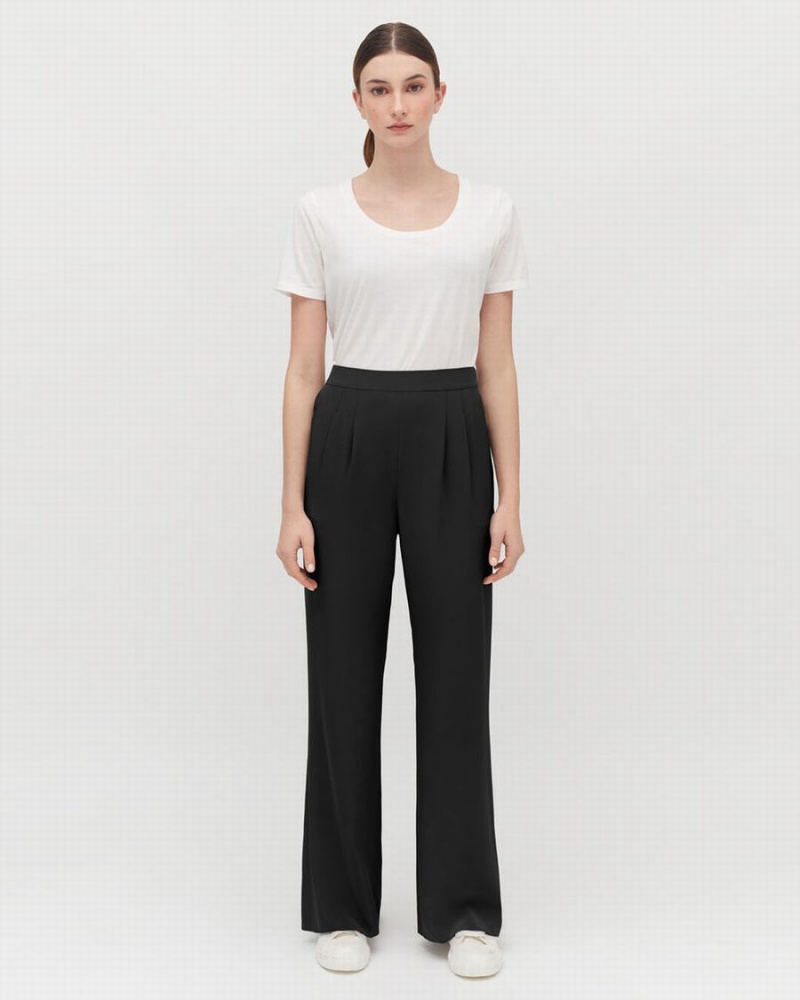 Pantalon Cuyana Silk Anchos-Leg Mujer Negras | KPF9022BM