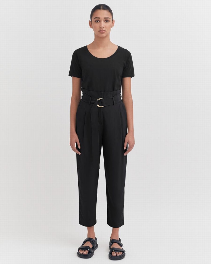 Pantalon Cuyana Silk Paperbag Mujer Negras | NTL546DK