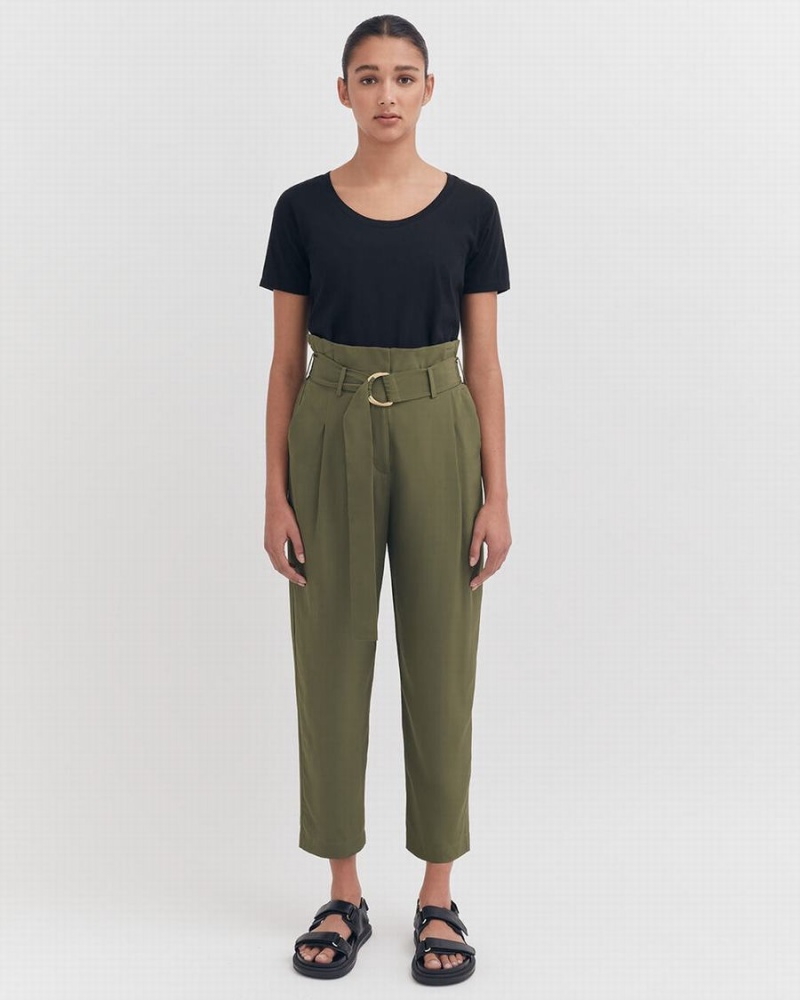 Pantalon Cuyana Silk Paperbag Mujer Verde Oscuro | JEC233GB