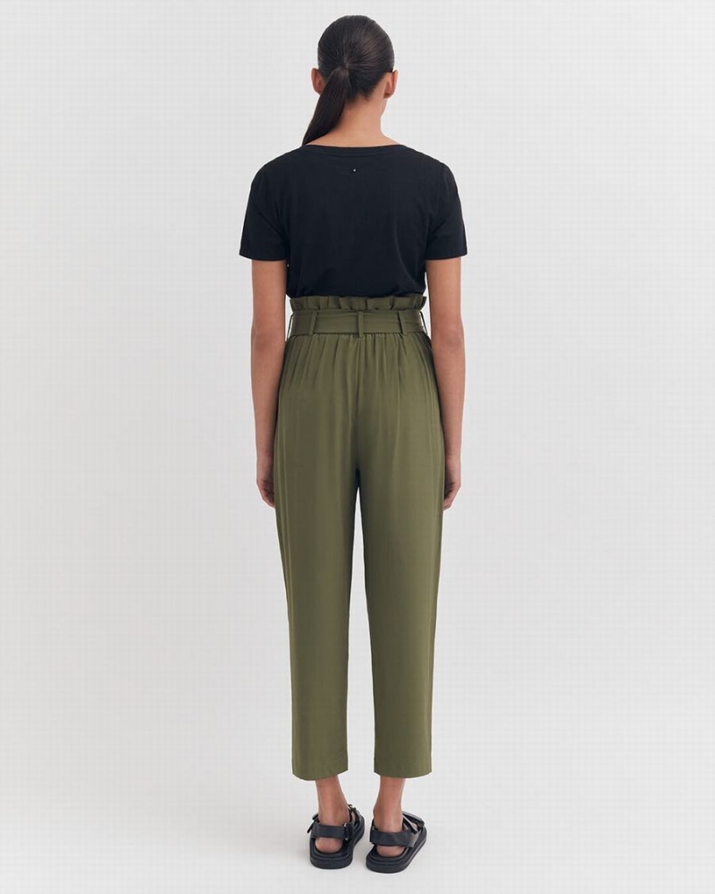 Pantalon Cuyana Silk Paperbag Mujer Verde Oscuro | JEC233GB