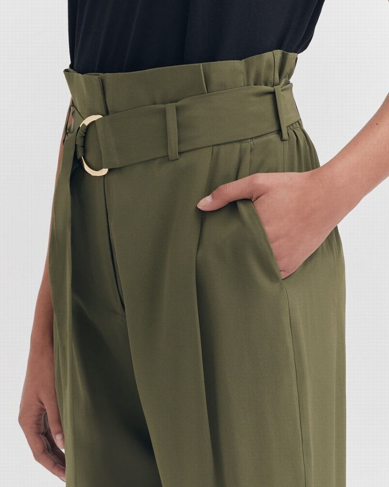 Pantalon Cuyana Silk Paperbag Mujer Verde Oscuro | JEC233GB