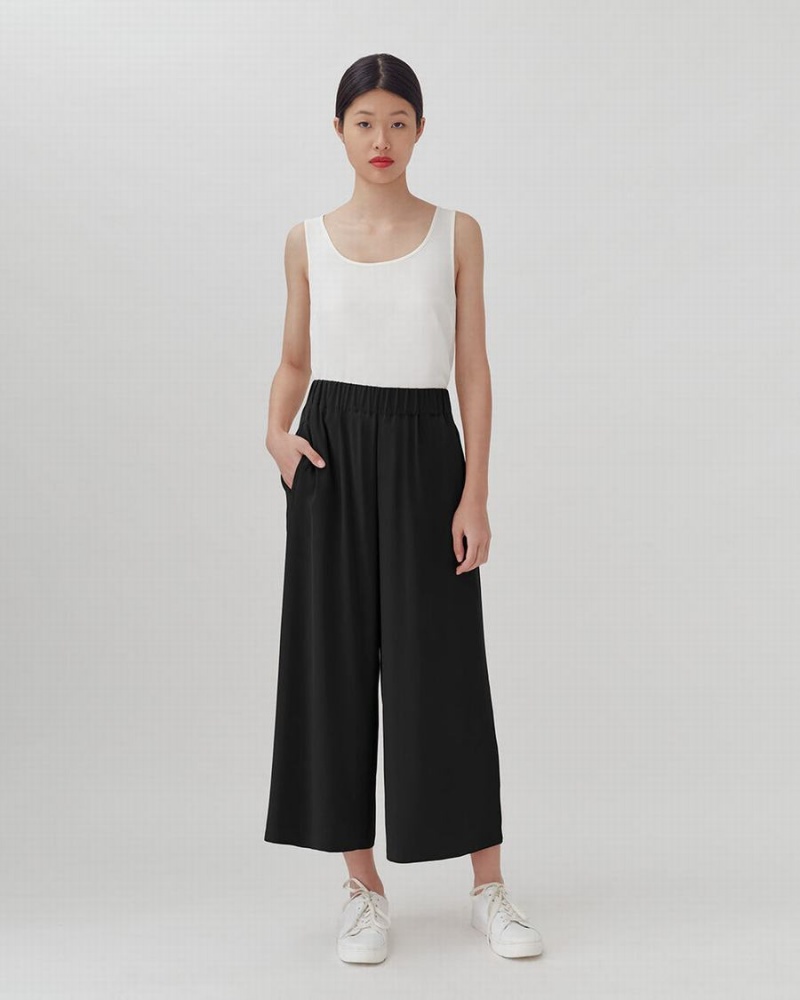 Pantalon Cuyana Washable Silk Anchos-Leg Cropped Mujer Negras | WTB9919XU