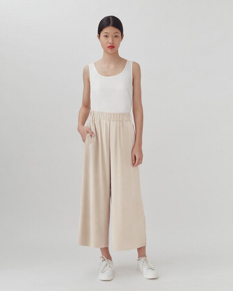 Pantalon Cuyana Washable Silk Anchos-Leg Cropped Mujer Marrones | SXD547IS