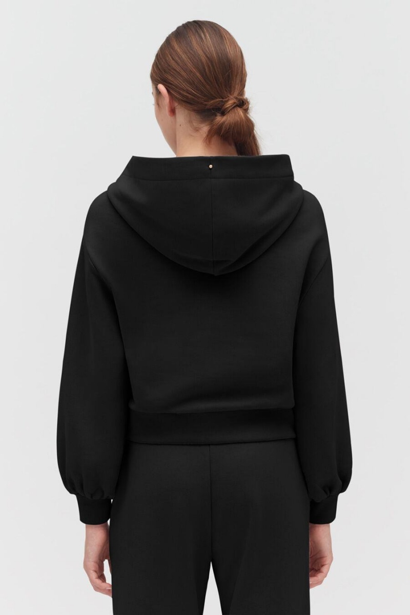 Sudadera con Capucha Cuyana Fleece Cropped Zip Mujer Negras | YZA694SM
