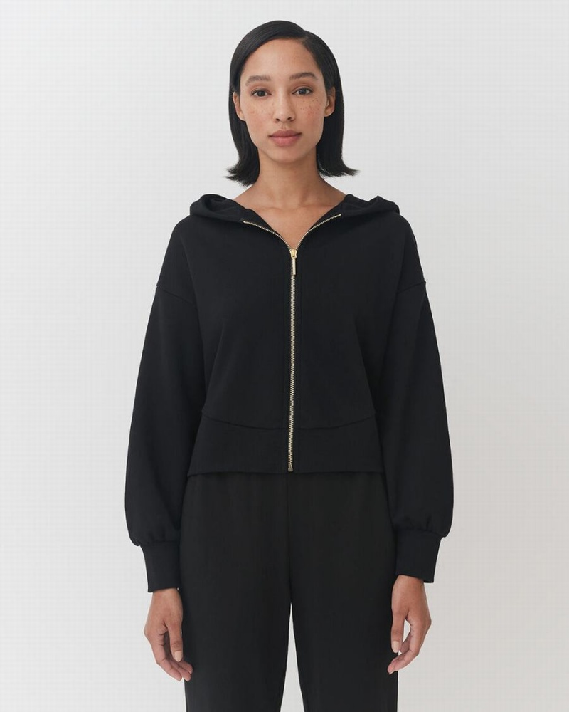 Sudadera con Capucha Cuyana Terry Zip Front Mujer Negras | IMZ1776YD