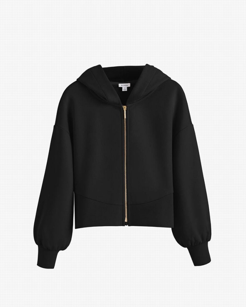 Sudadera con Capucha Cuyana Terry Zip Front Mujer Negras | IMZ1776YD