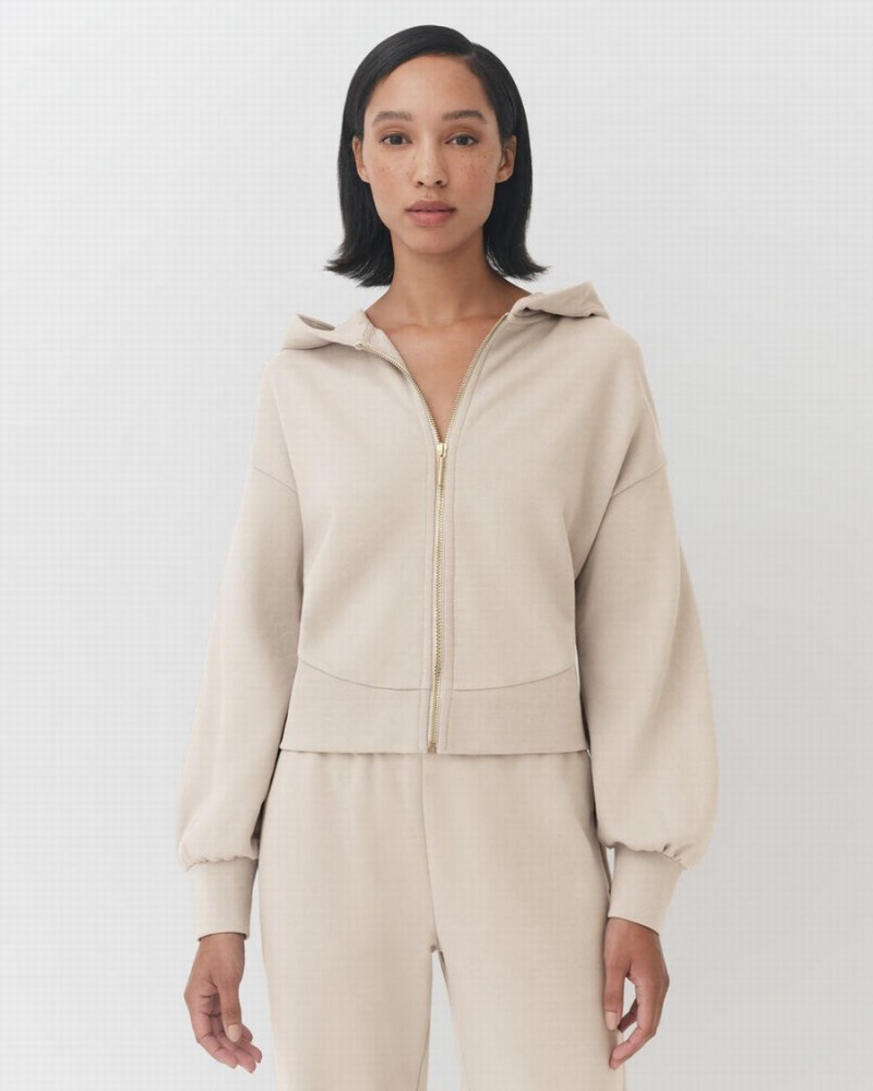 Sudadera con Capucha Cuyana Terry Zip Front Mujer Creme Blancas | ULA9984LG