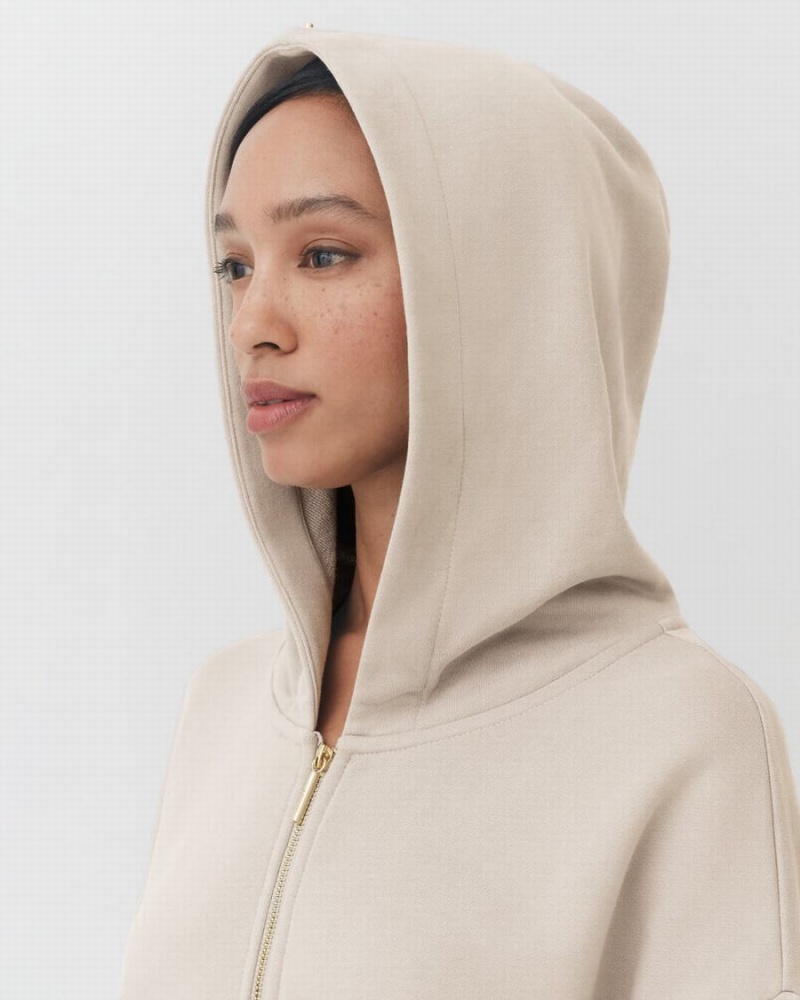 Sudadera con Capucha Cuyana Terry Zip Front Mujer Creme Blancas | ULA9984LG