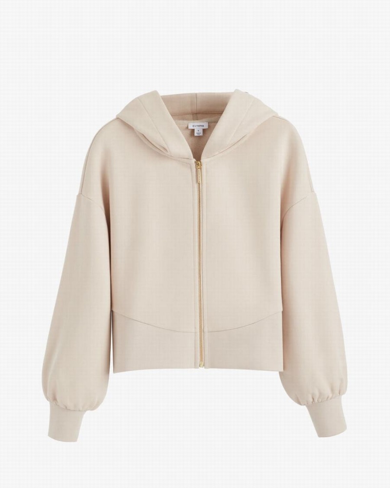 Sudadera con Capucha Cuyana Terry Zip Front Mujer Creme Blancas | ULA9984LG