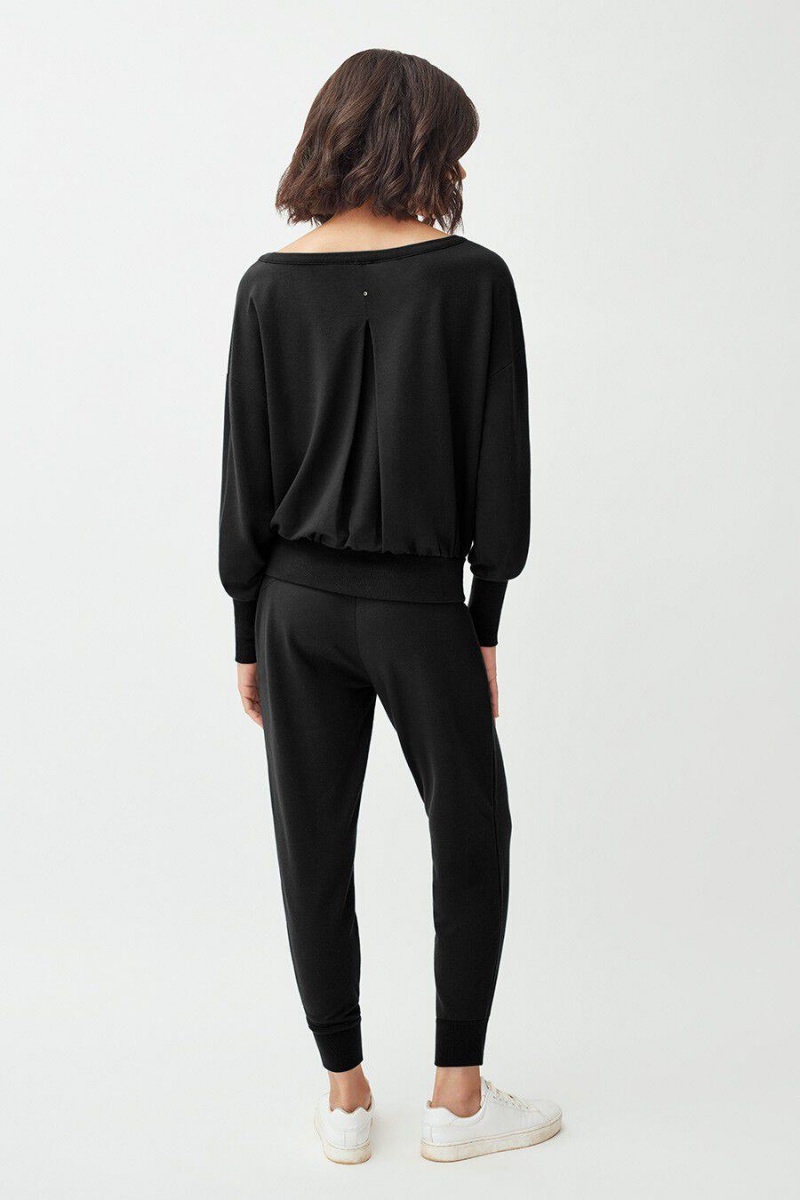 Sudaderas Cuyana French Terry Boatneck Mujer Negras | BAI2557KJ